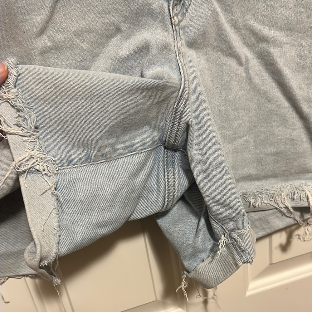 Blue Jean Shorts with Distressed Raw Hem - Picture 6 of 7